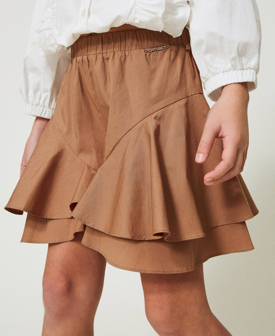 Poplin shorts with flounces "Tobacco Brown" Girl 241GJ220B-04
