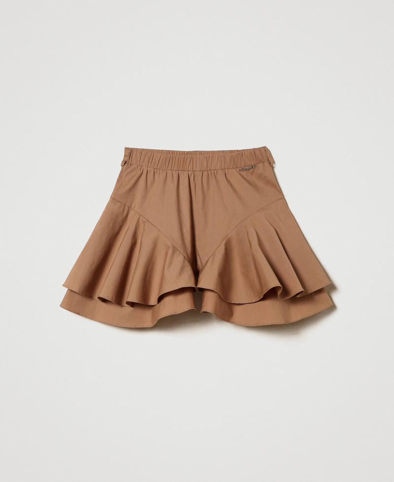 Shorts in popeline con balze Marrone "Tobacco Brown" Bambina 241GJ220B-0S