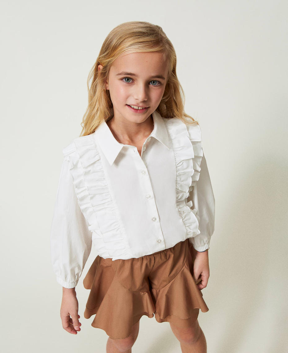Poplin shirt with ruffles "Lucent White" Girl 241GJ220D-01