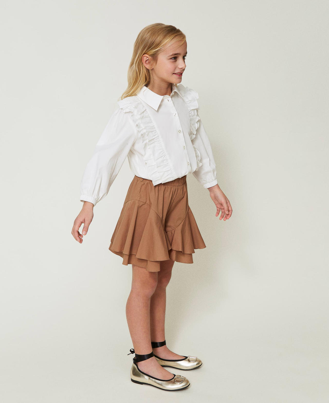 Poplin shirt with ruffles "Lucent White" Girl 241GJ220D-02