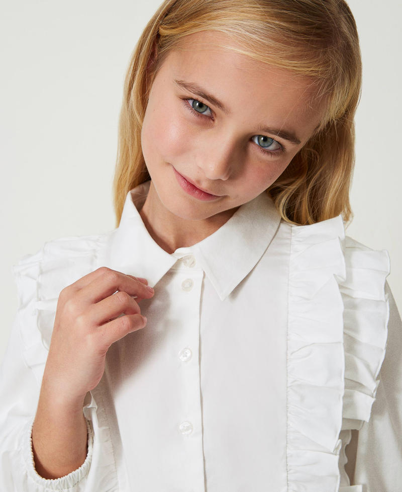 Поплиновая рубашка с рюшами Белый "Сияющий Белый" Девочка 241GJ220D-04
