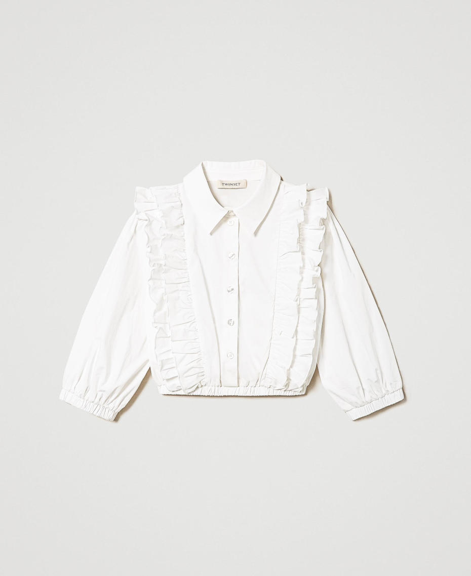 Camicia in popeline con volant Bianco "Lucent White" Bambina 241GJ220D_11271_S0
