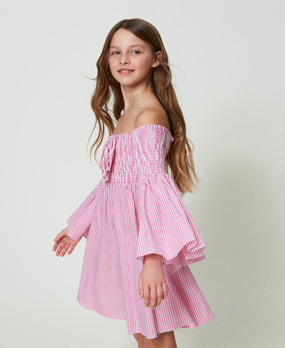 Robe courte en popeline ray&eacute;e