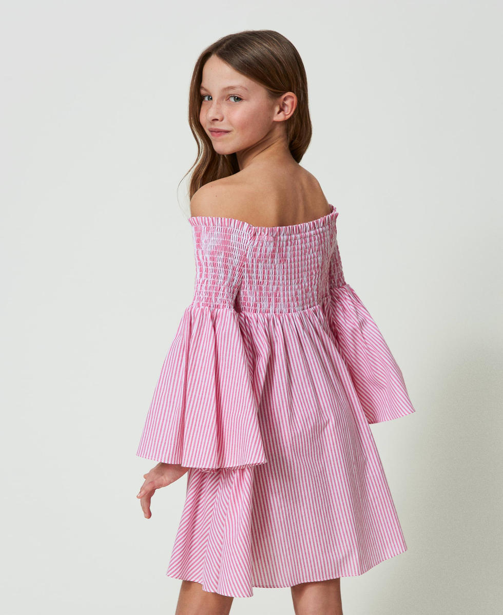Robe courte en popeline ray&eacute;e