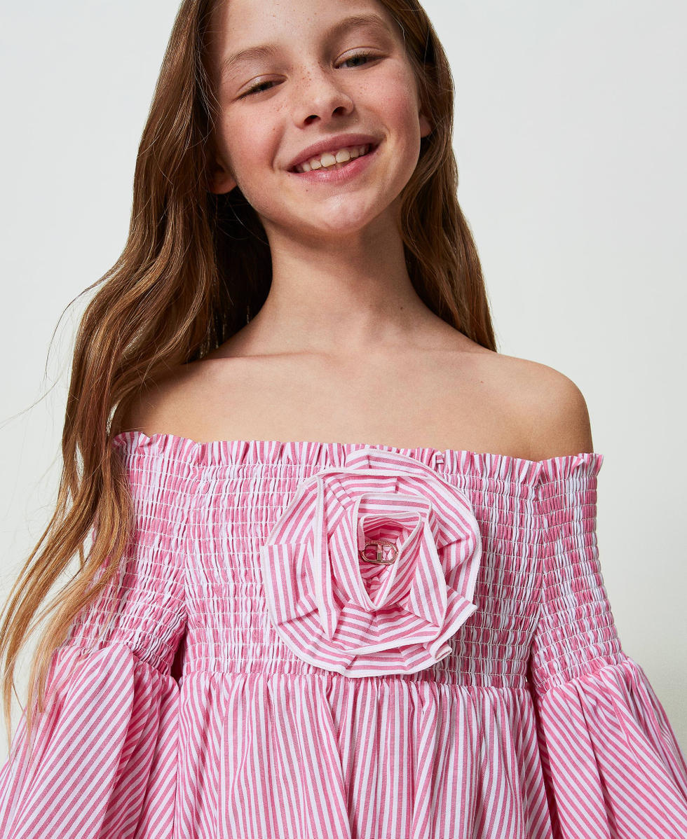 Robe courte en popeline ray&eacute;e
