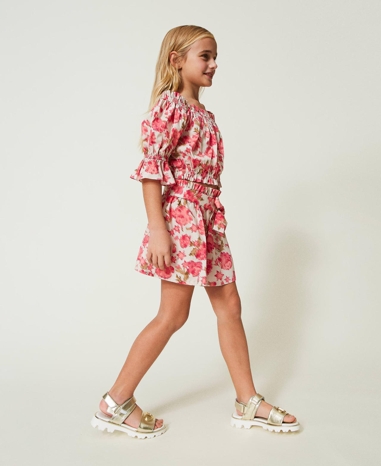 Floral poplin blouse and shorts