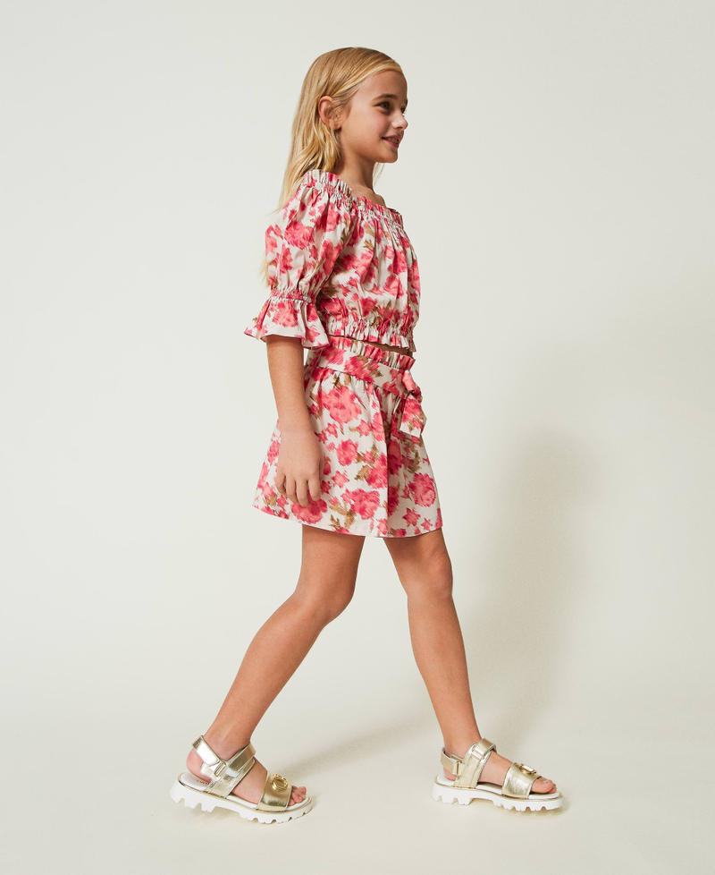 Girls cotton/linen 2pc organza flowered shorts set CDV25801 main image 0