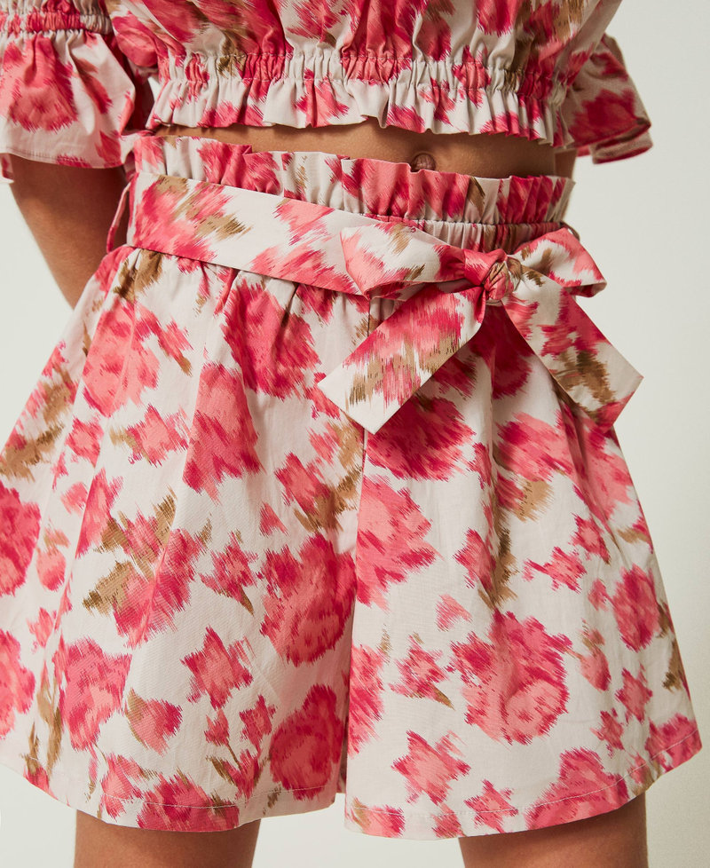 Блузка и шорты из поплина с цветочным принтом Принт Цветы Розовые Камелии Девочка 241GJ221C-04