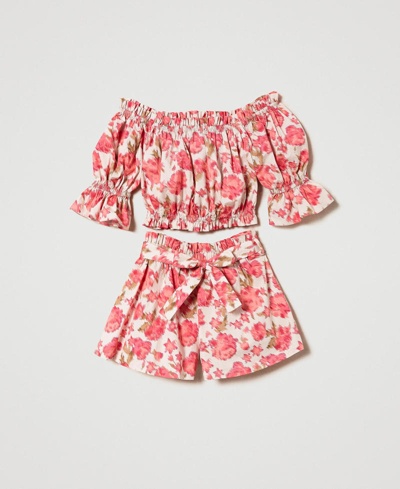 Floral poplin blouse and shorts