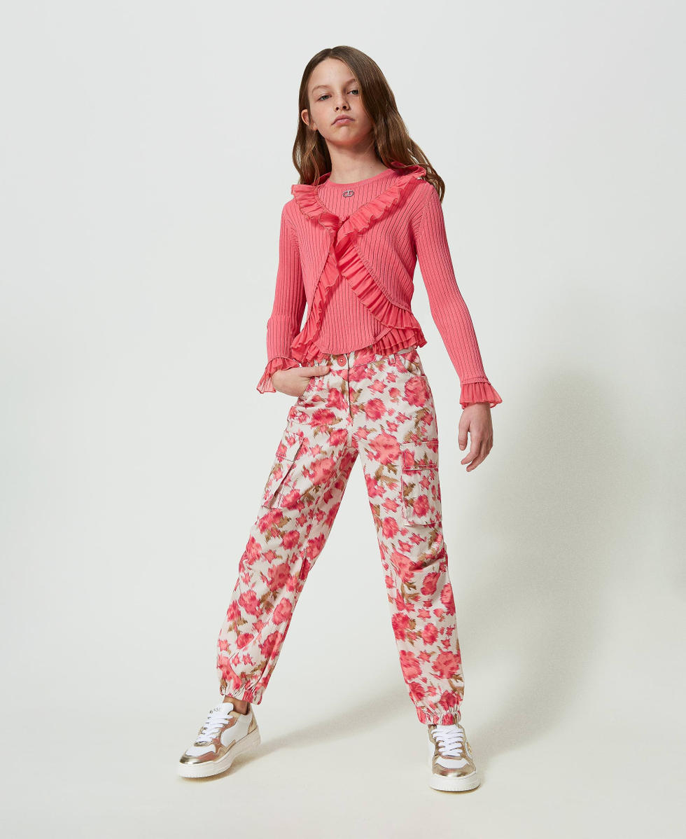 Pantalon cargo en popeline florale