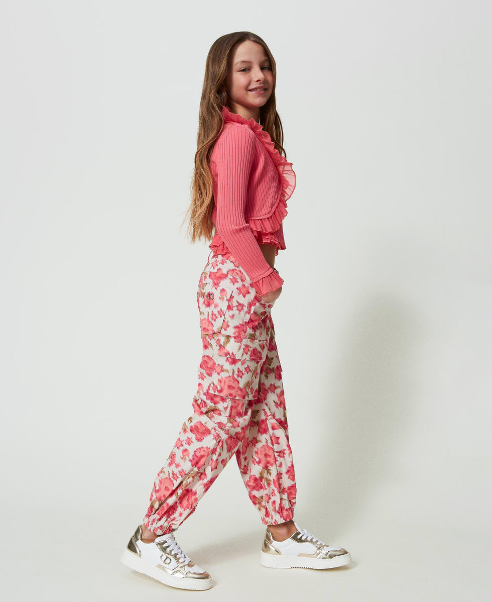 Pantalon cargo en popeline florale