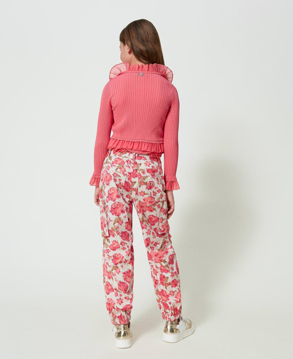 Pantalon cargo en popeline florale