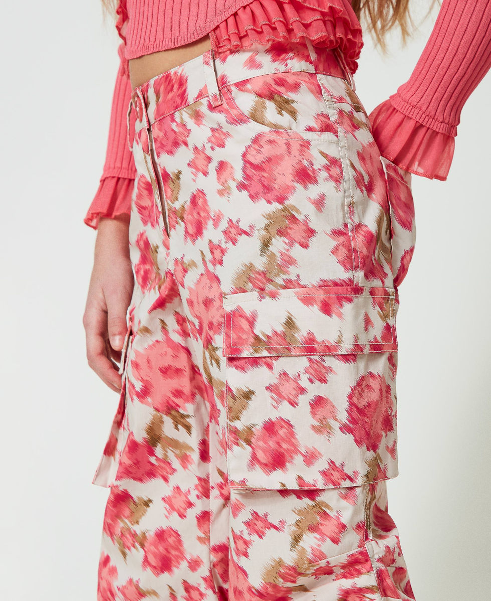 Pantalon cargo en popeline florale
