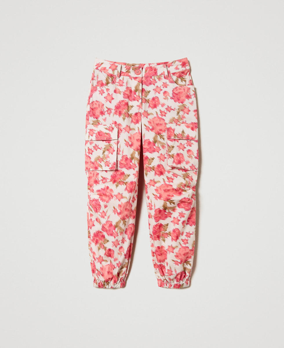 Pantalon cargo en popeline florale
