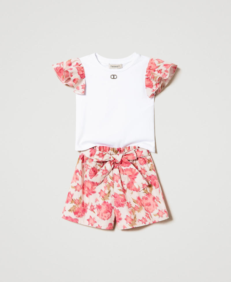 T-shirt with floral sleeves and shorts Camellia Rose Floral Print Girl 241GJ221E-01