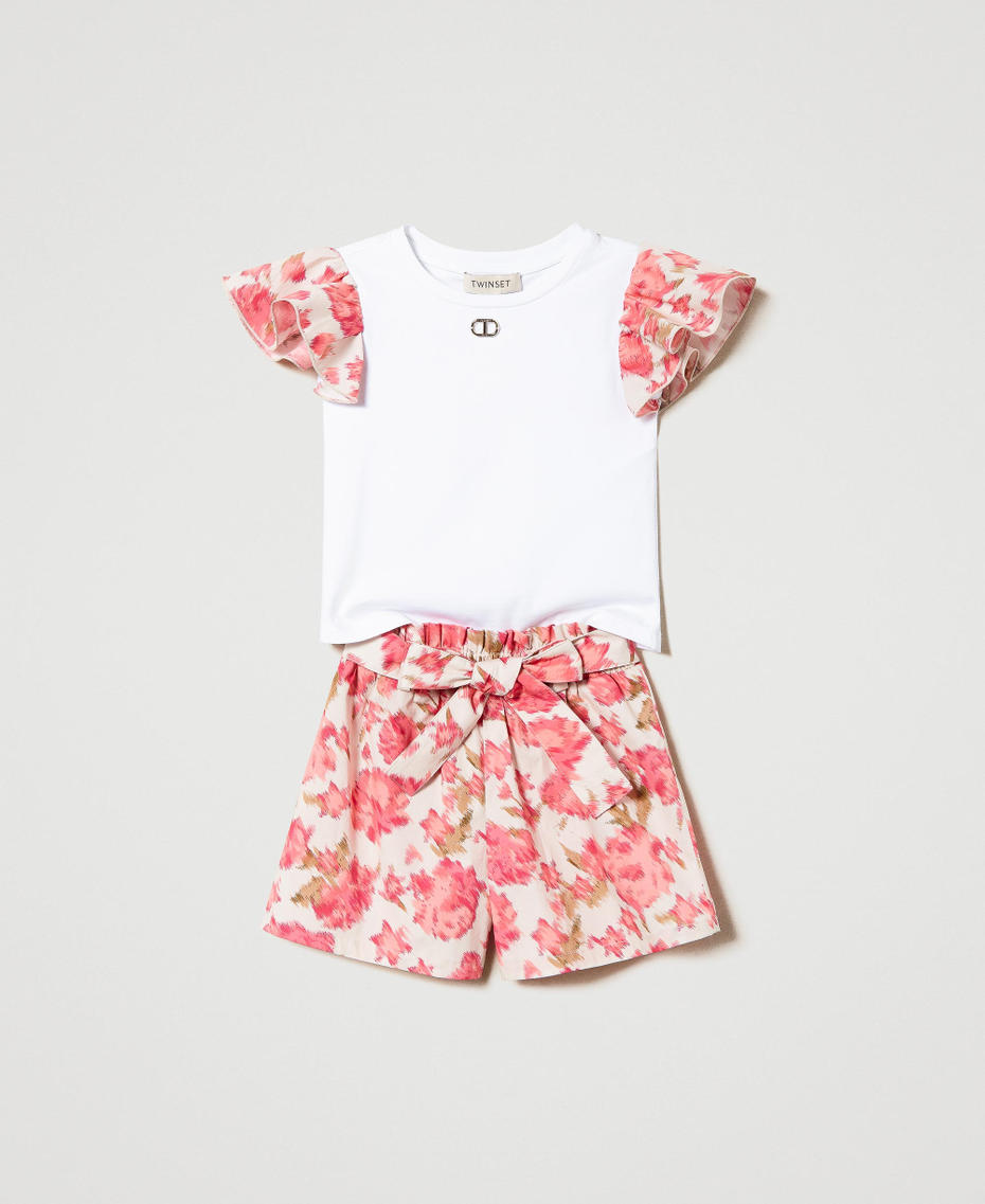 T-shirt with floral sleeves and shorts