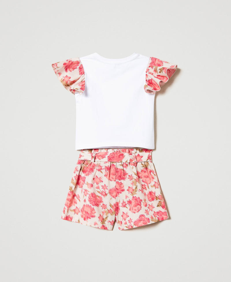 T-shirt with floral sleeves and shorts