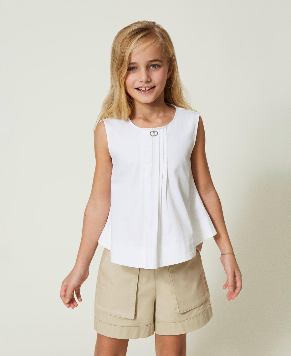 Top with front pleats "Lucent White" Girl 241GJ2220-01