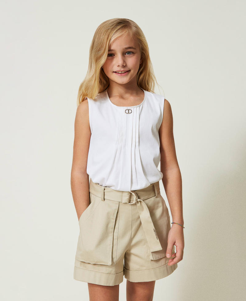 Shorts with maxi pockets “Oatmeal” Beige Girl 241GJ2221-01
