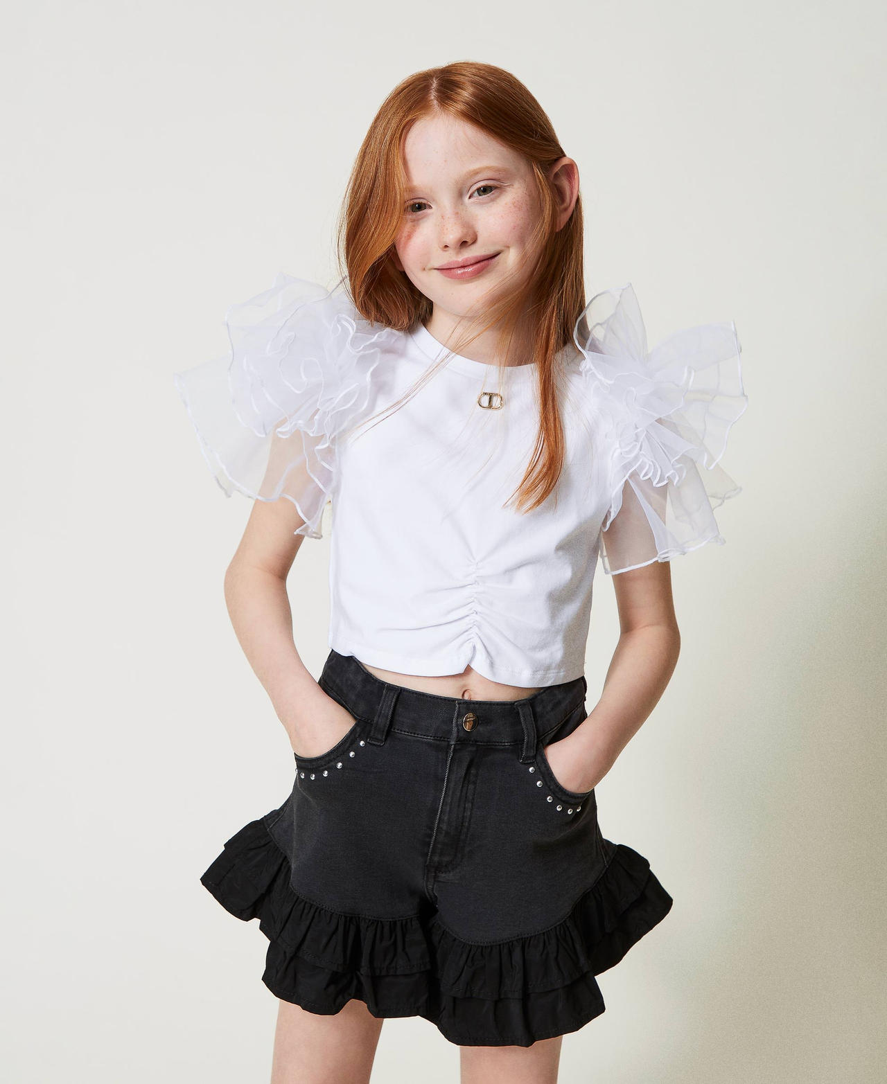Camiseta con mangas de organza Nina Blanco TWINSET Milano