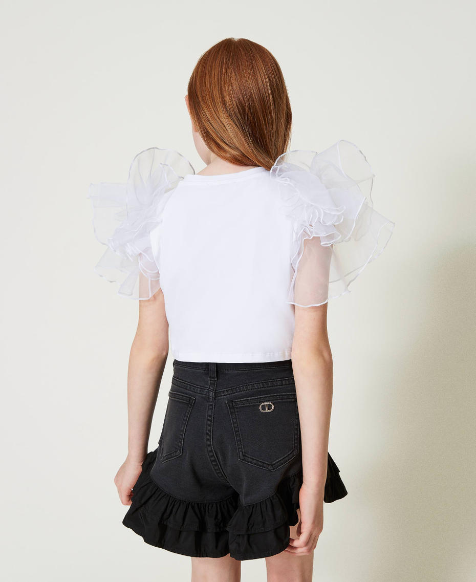 T-shirt with organza sleeves "Lucent White" Girl 241GJ2242-03