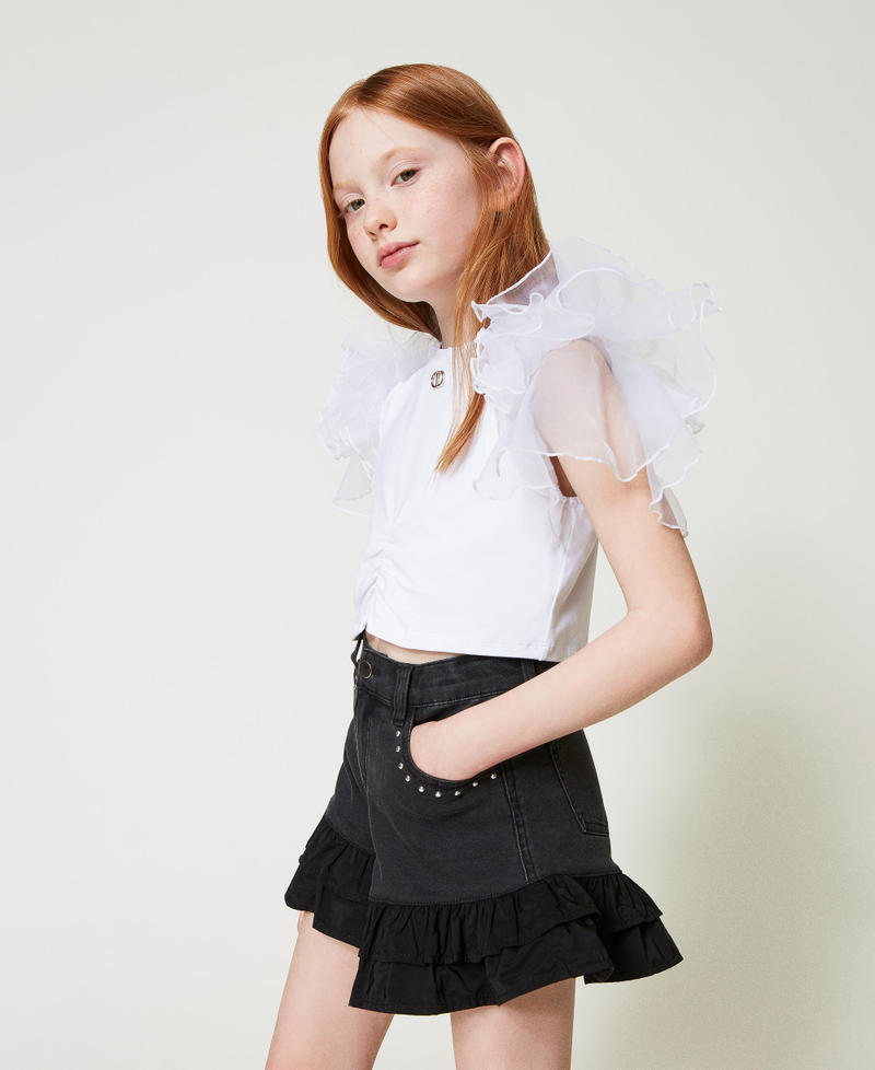 T-shirt with organza sleeves "Lucent White" Girl 241GJ2242-04