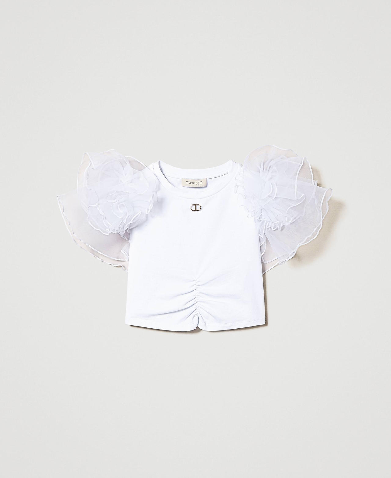 T-shirt with organza sleeves "Lucent White" Girl 241GJ2242-0S