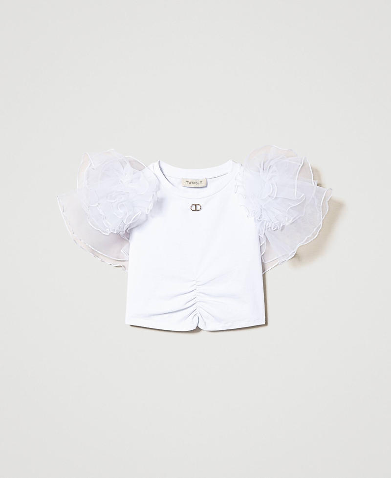 T-shirt con maniche in organza Bianco "Lucent White" Bambina 241GJ2242-0S