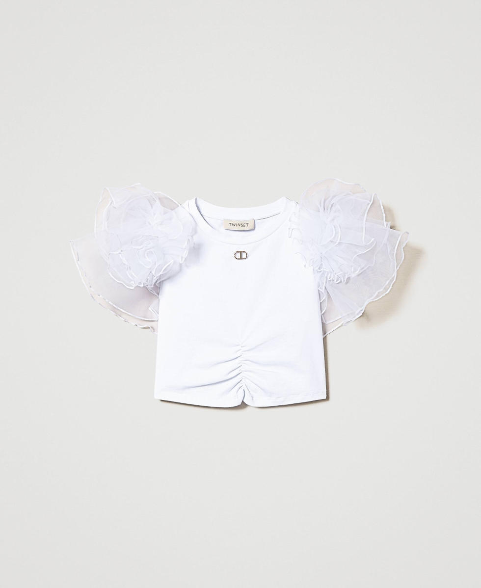 T-shirt with organza sleeves "Lucent White" Girl 241GJ2242_11271_S0