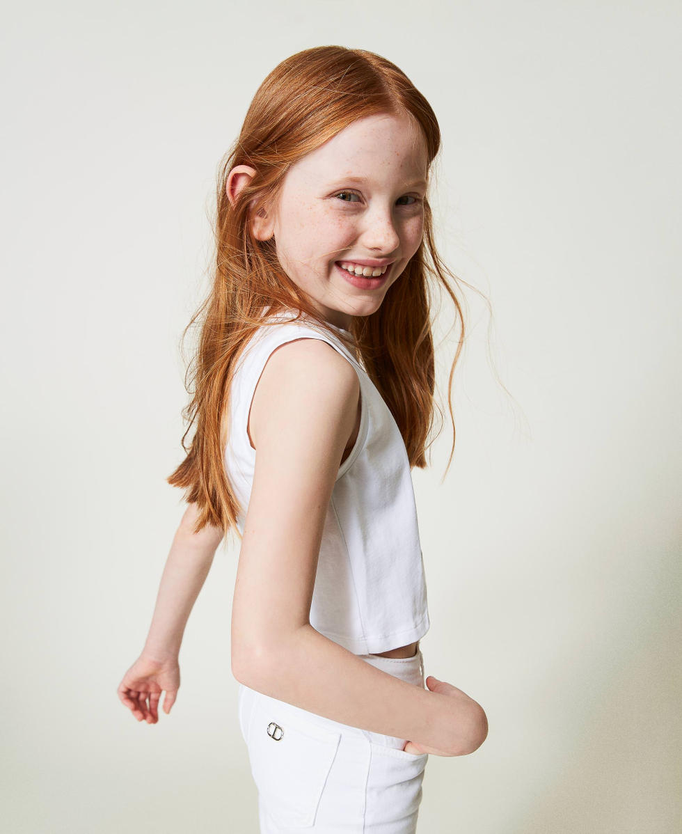 売れ筋商品|||マッデンガール カットソー トップス レディース Juniors' Denim Hook-Front Corset Top White Printed cropped top Girl, White | TWINSET Milano