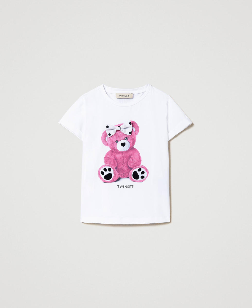 T-shirt with print and polka-dot bow