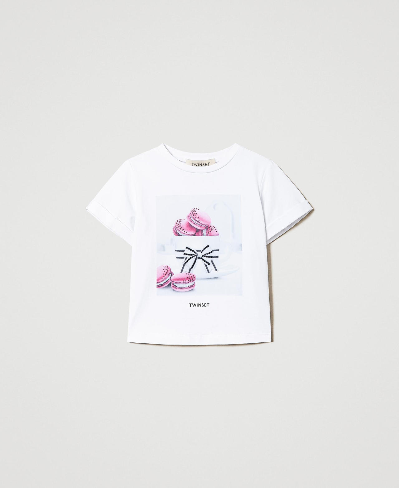 T-shirt with print and rhinestones