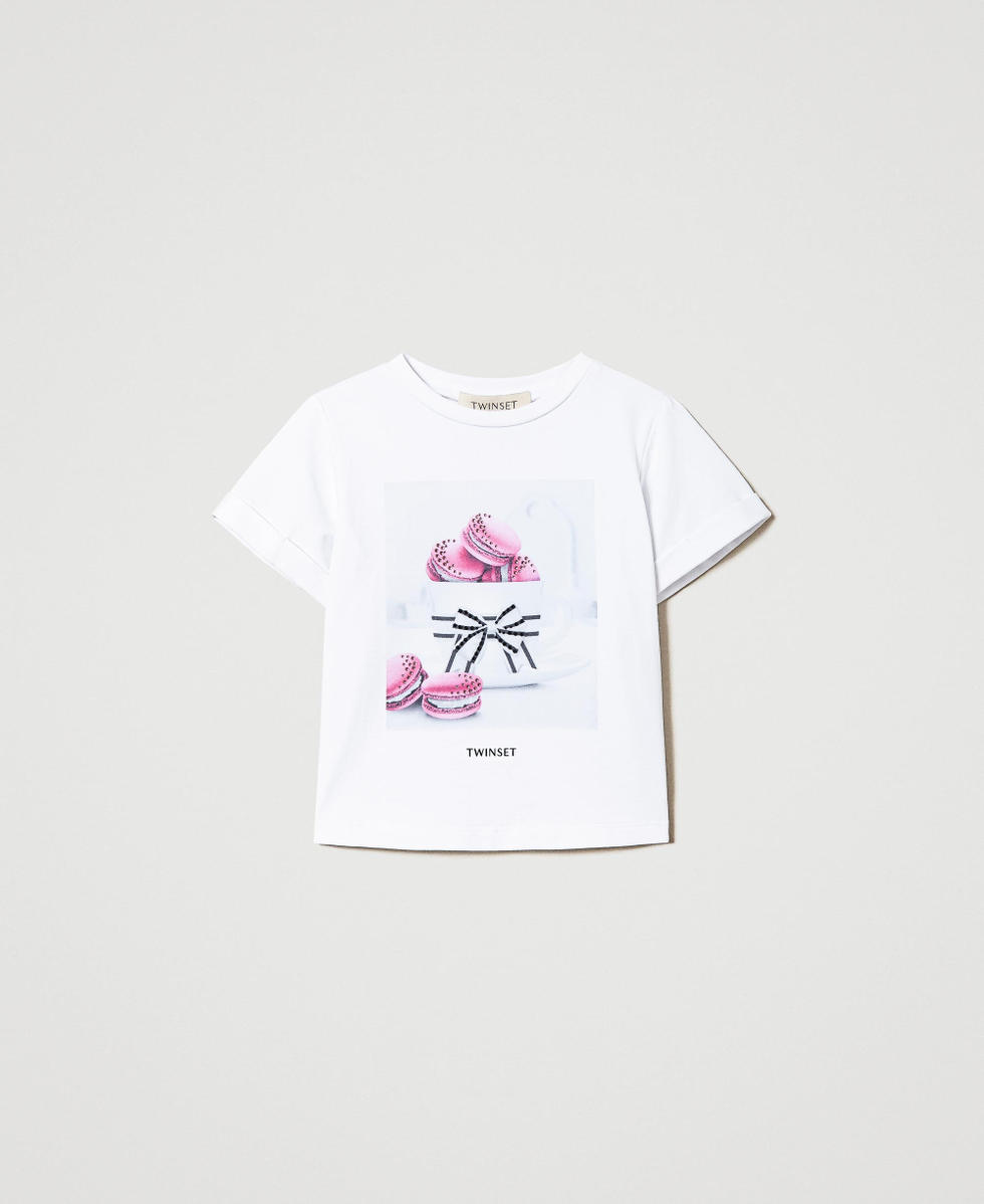 T-shirt with print and rhinestones