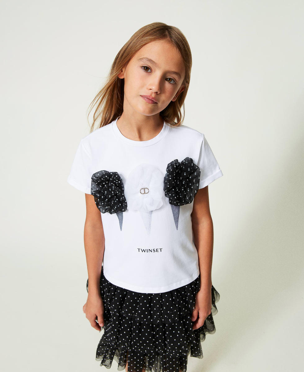 T-shirt con stampa e tulle