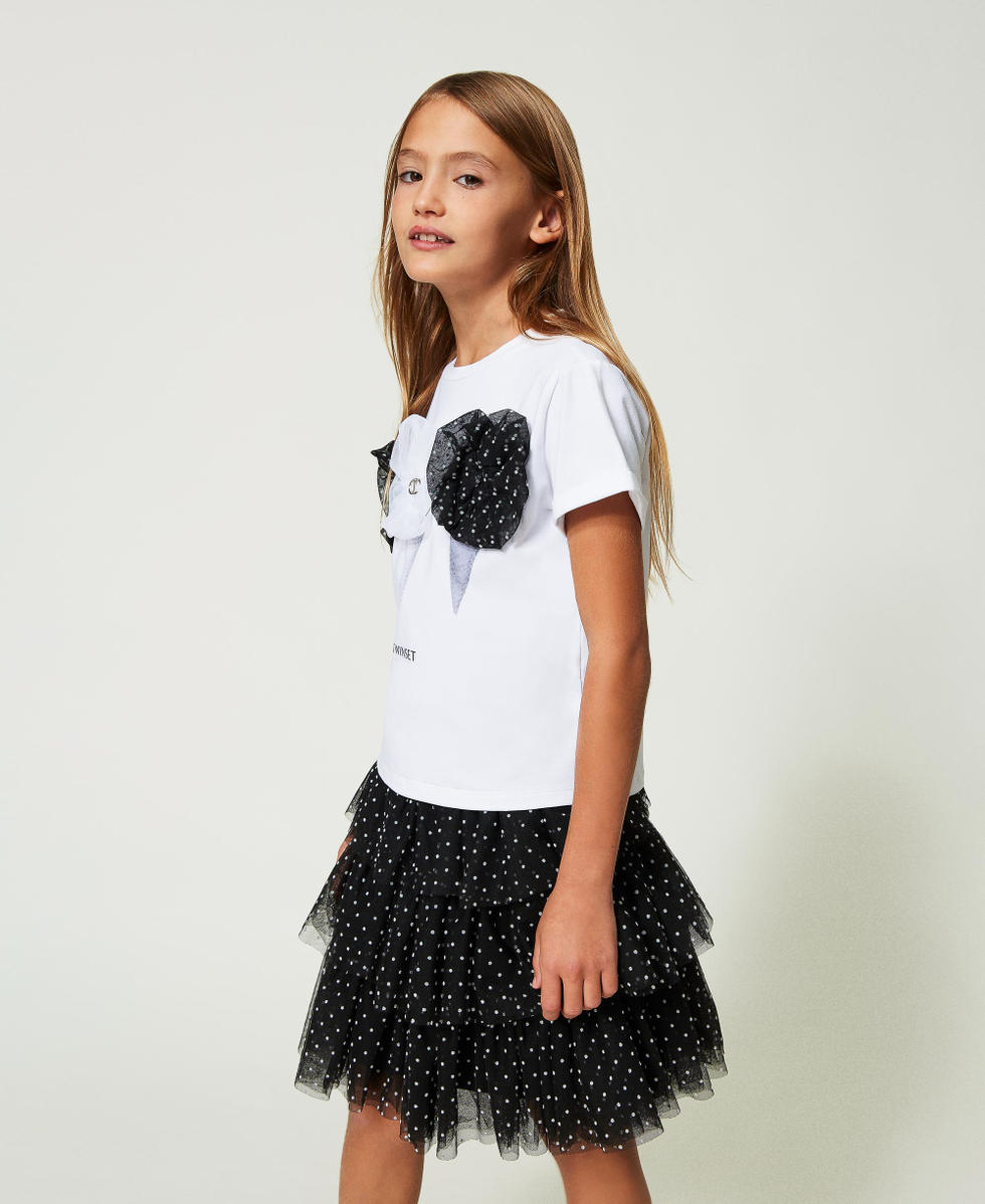 T-shirt con stampa e tulle