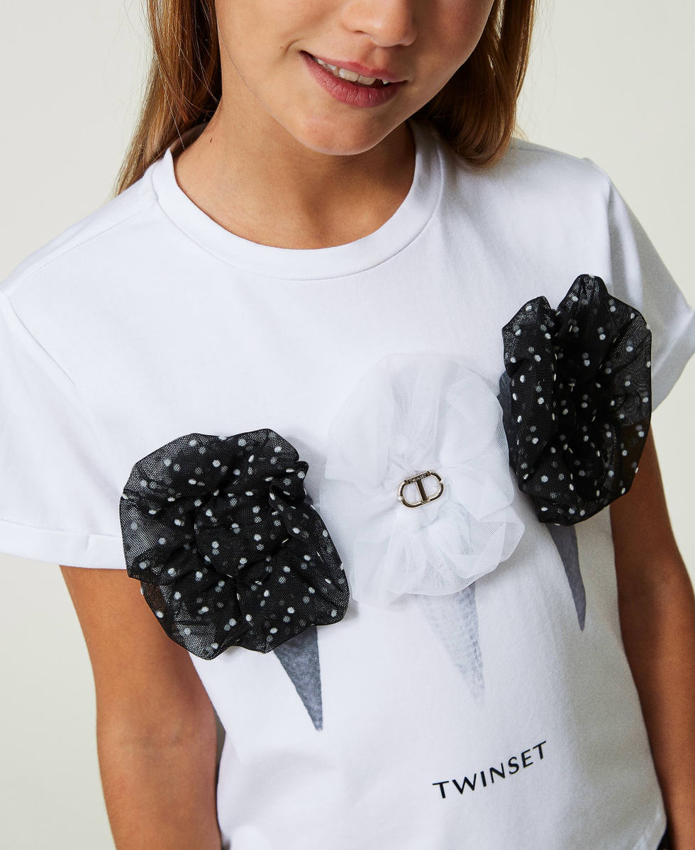 T-shirt con stampa e tulle