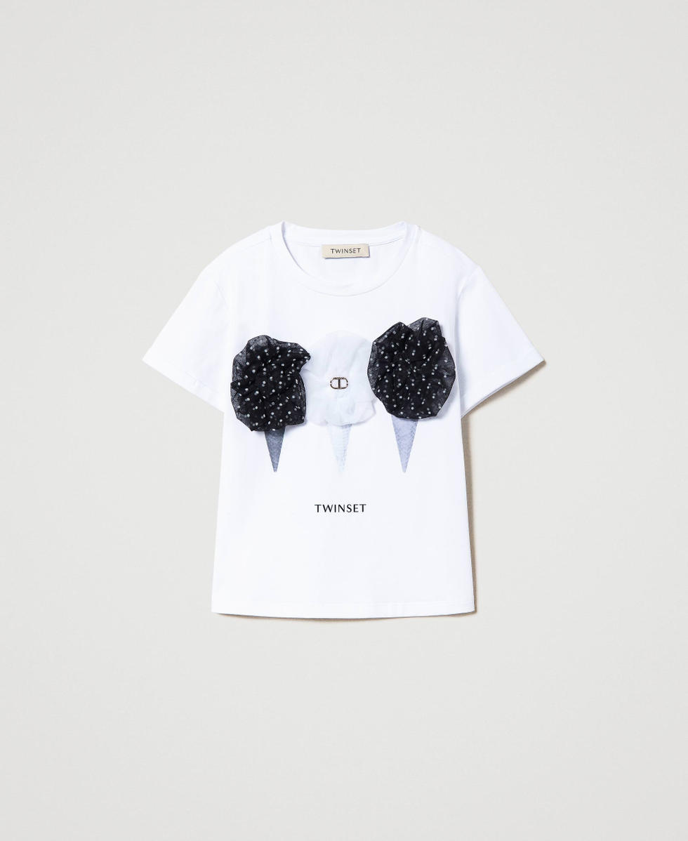 T-shirt con stampa e tulle