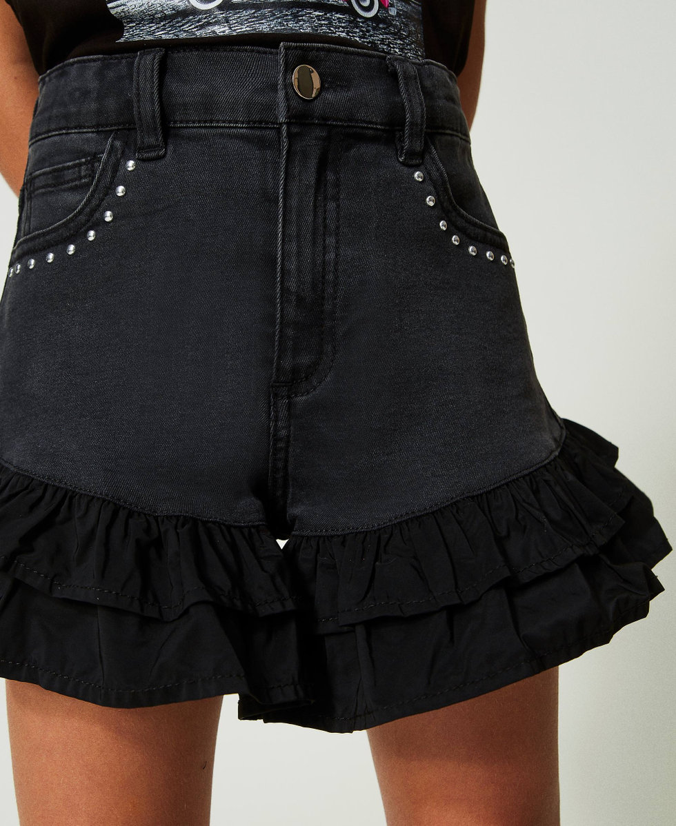 Black denim shorts with ruffles Black Denim Girl 241GJ2261_01103_04