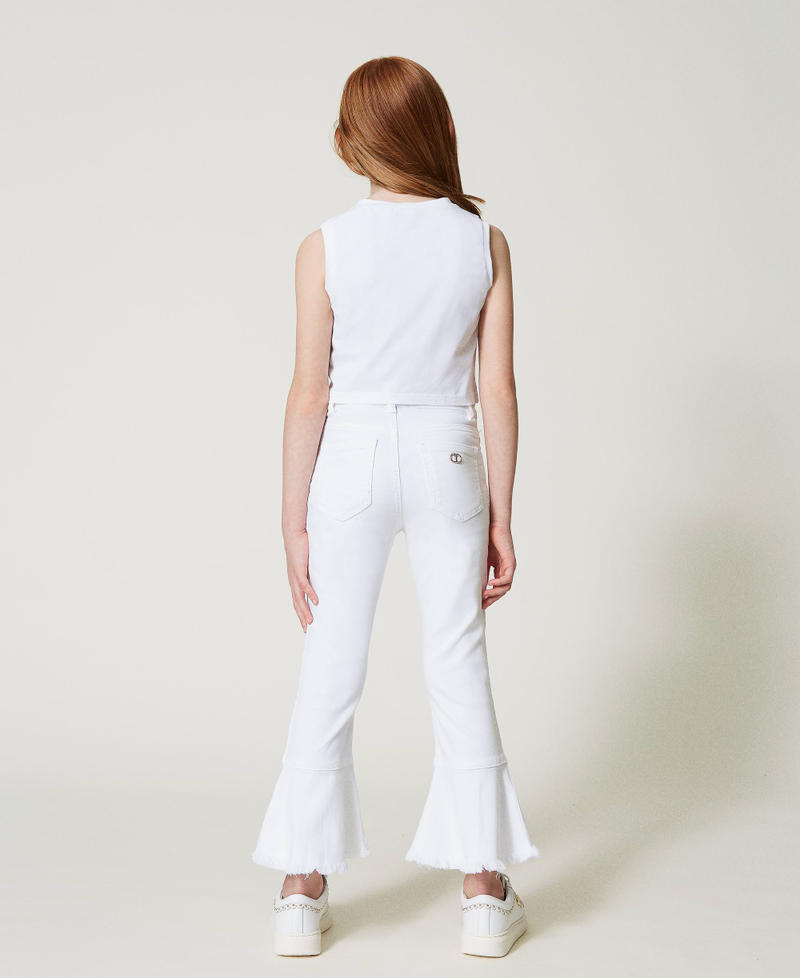 Расклешенные брюки из саржевого полотна Белый "Сияющий Белый" Девочка 241GJ2271-03