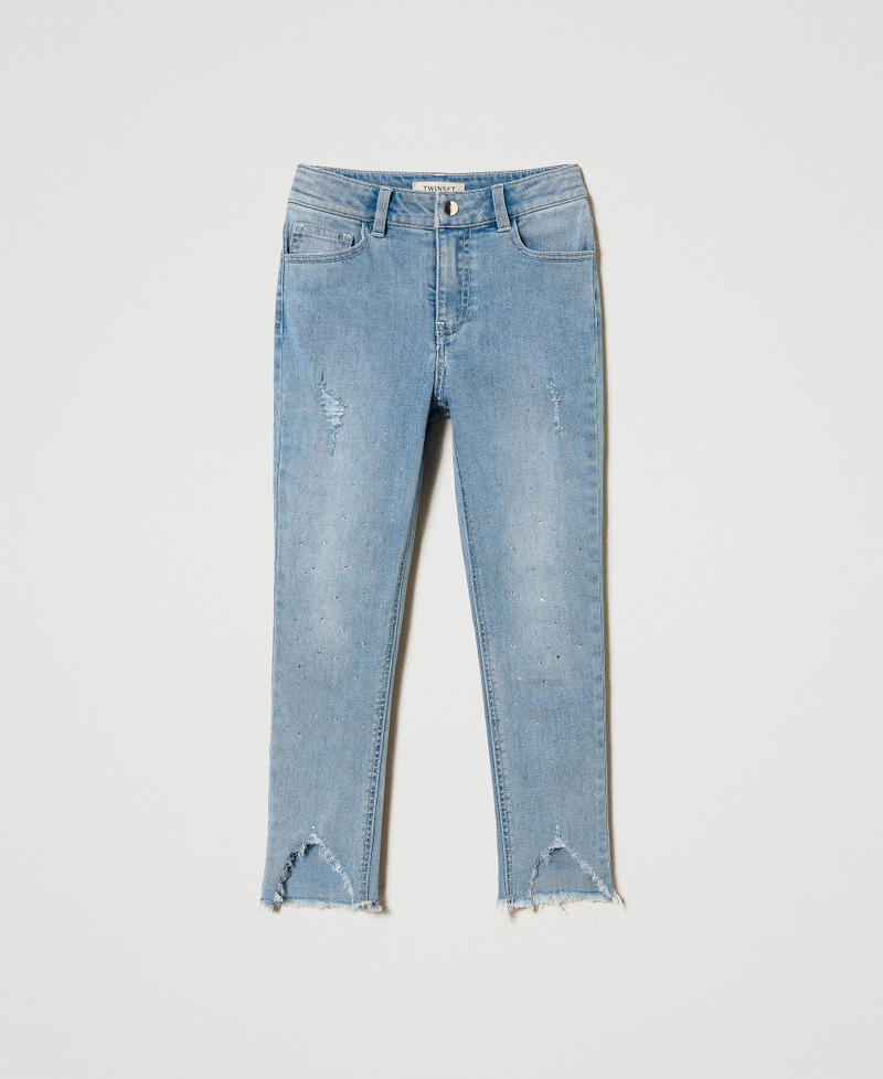 Jeans skinny con strass Denim Azzurro Bambina 241GJ2281-0S