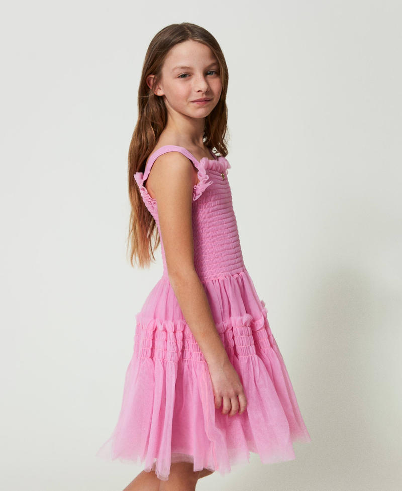Kurzes Kleid aus Tüll Bonbonrosa Mädchen 241GJ2Q1A-02
