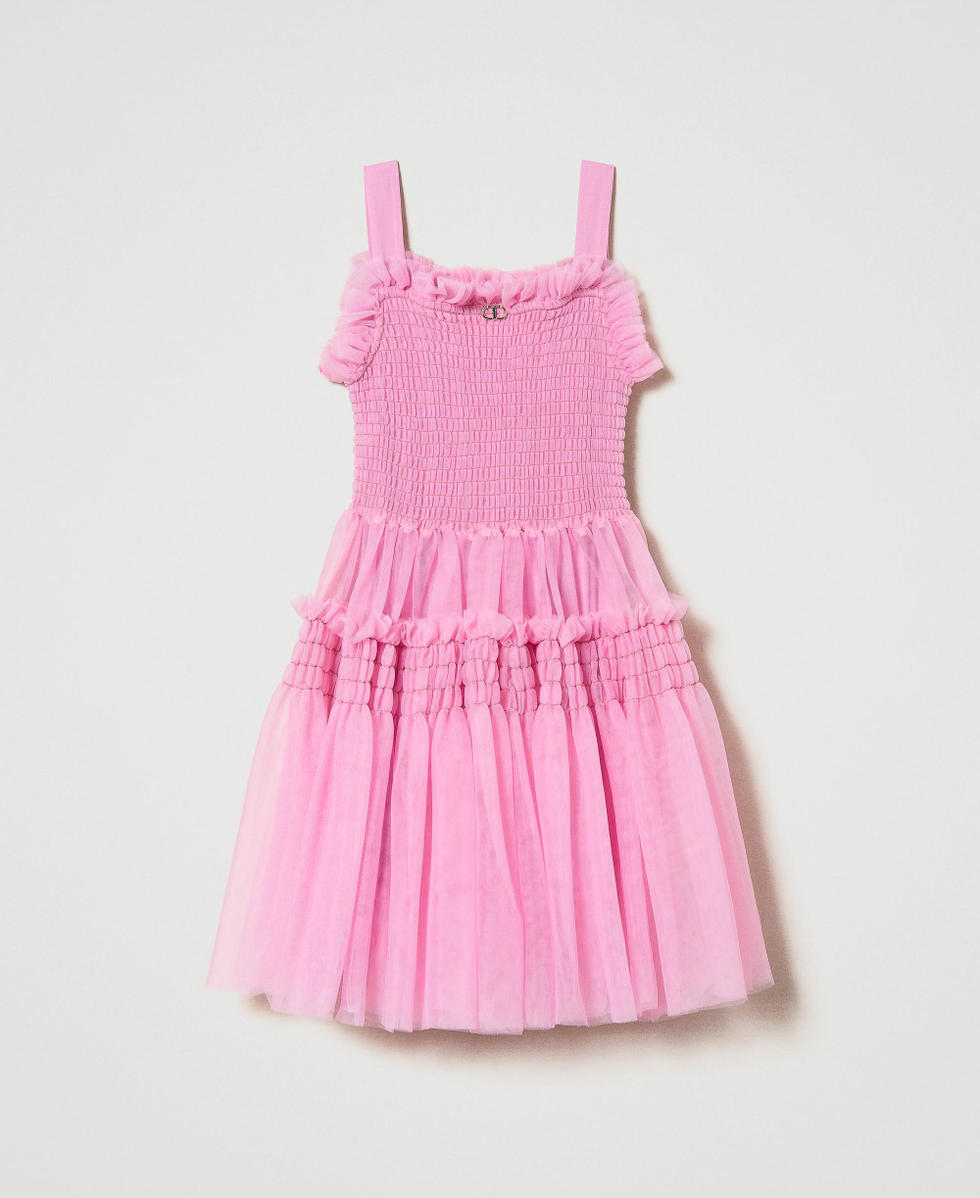 LUXE - Vestito corto rosa e giallo tempestato di perle