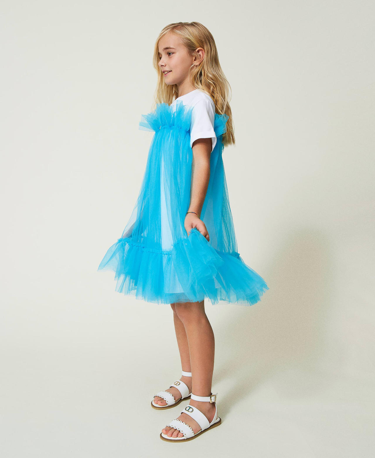 Short tulle crew neck dress