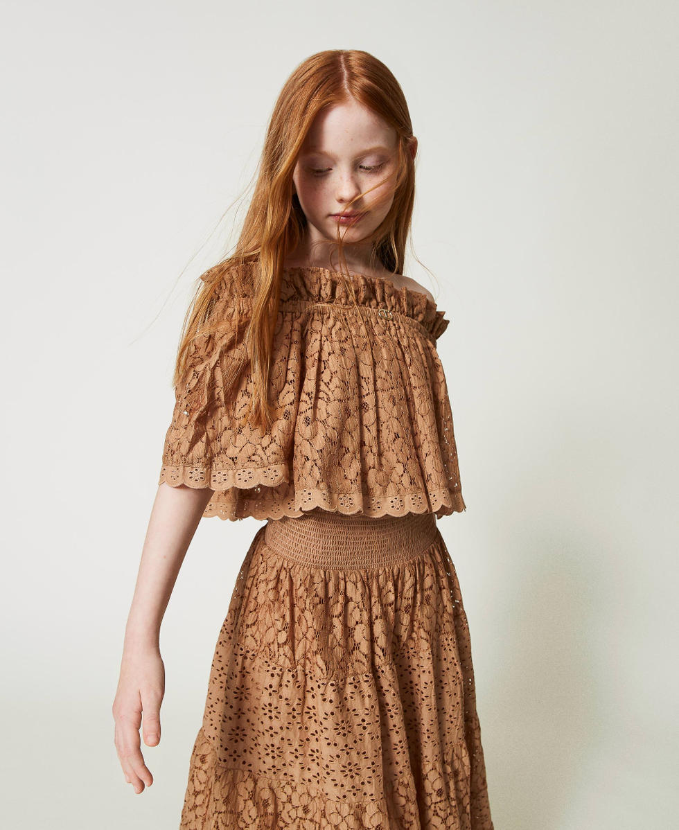 Off-Shoulder-Bluse aus Spitze Tobacco Brown M&auml;dchen 241GJ2Q20_11272_01