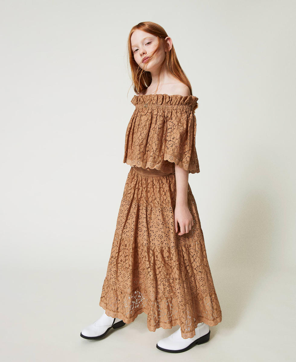Off-Shoulder-Bluse aus Spitze Tobacco Brown M&auml;dchen 241GJ2Q20_11272_02
