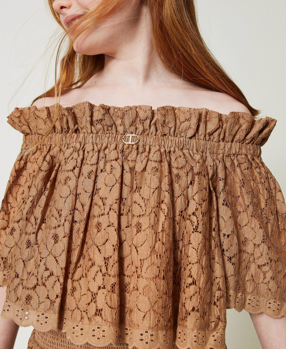 Off-Shoulder-Bluse aus Spitze Tobacco Brown M&auml;dchen 241GJ2Q20_11272_04