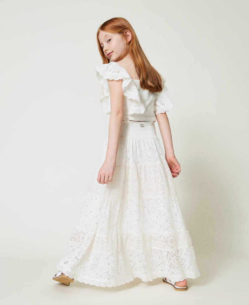 Lace and broderie anglaise skirt-dress "Lucent White" Girl 241GJ2Q21-05