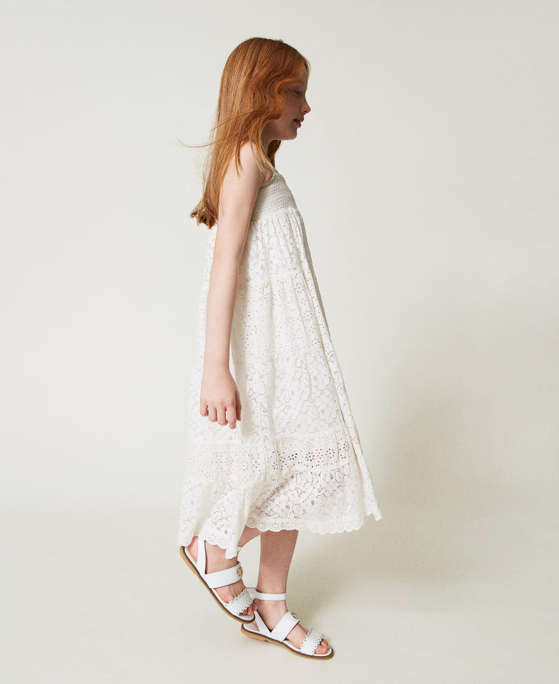 Платье-юбка из кружева и сангалло Белый "Сияющий Белый" Девочка 241GJ2Q21-0S