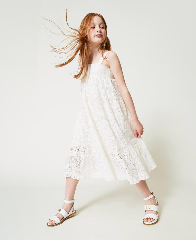 Платье-юбка из кружева и сангалло Белый "Сияющий Белый" Девочка 241GJ2Q21-0T