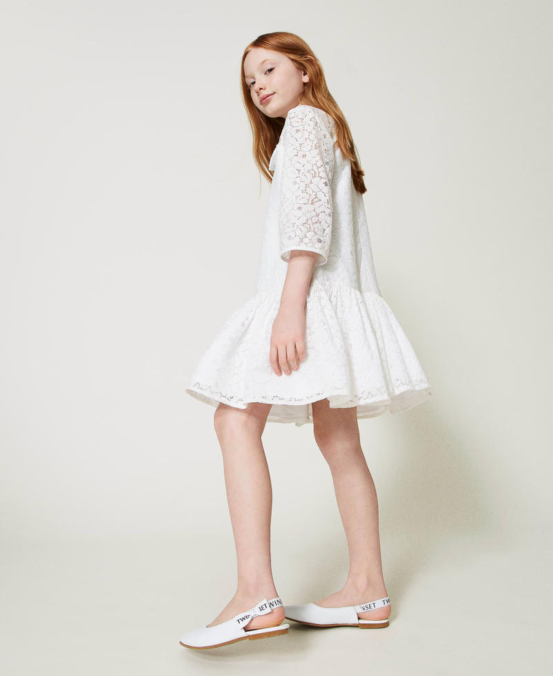 Vestido corto de encaje con lazo Blanco "Lucent White" Niña 241GJ2Q22-02